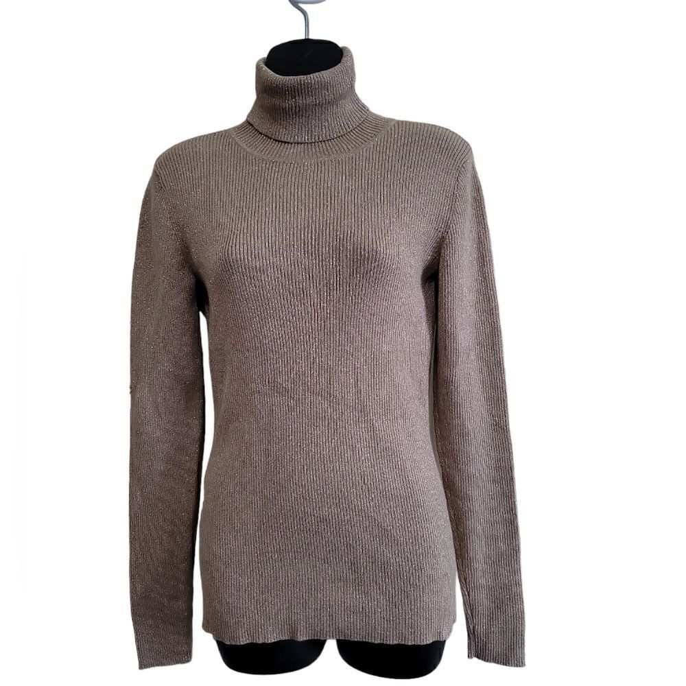 Liz Claiborne Tan and Gold Turtleneck LongSleeve Sweater Sz Small